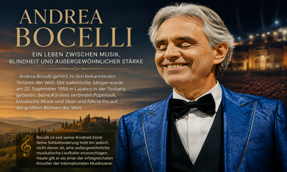 Andrea Bocelli, italienischer Tenor und blinder Sänger