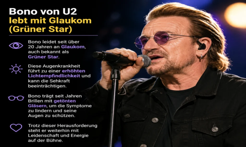 Bono von U2 singt bei einem Konzert mit getönter Brille