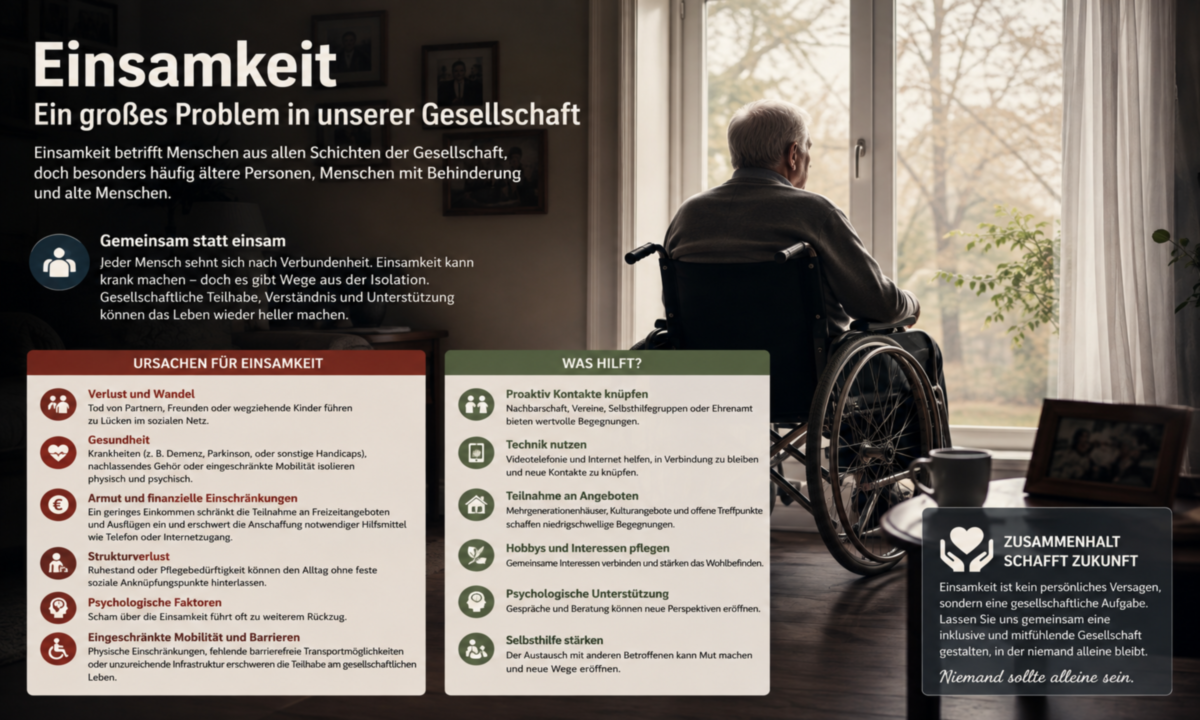 Infografik zu Einsamkeit bei älteren Menschen und Menschen mit Behinderung
